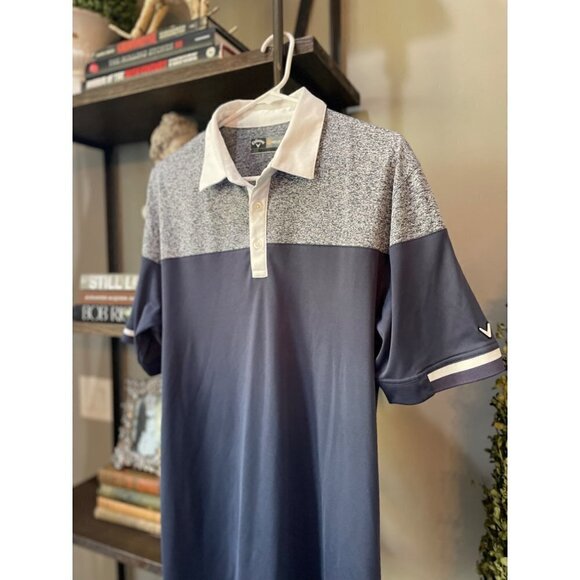 Callaway Opti Dry Lightweight Golf Polo Navy Grey Mens Large - Picture 2 of 7
